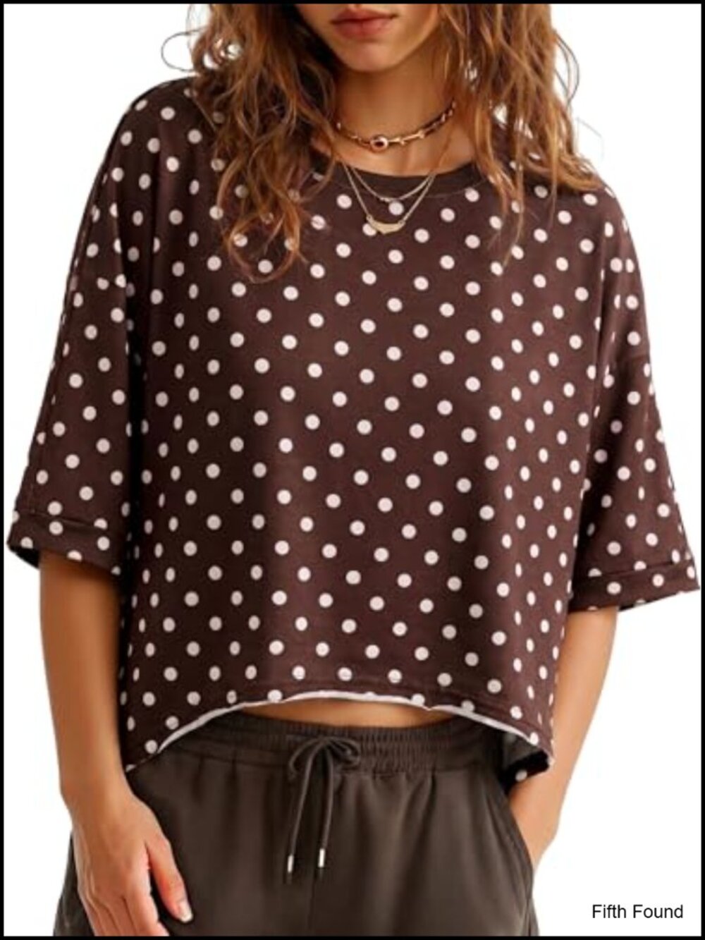Oversized Cropped T-Shirt Short Sleeve Loose Fit Polka Dot Tee Boxy Top